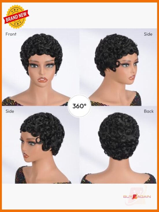 Short Curly Pixie Cut Wig Human Hair Glueless Ready to Wear 6 Inch